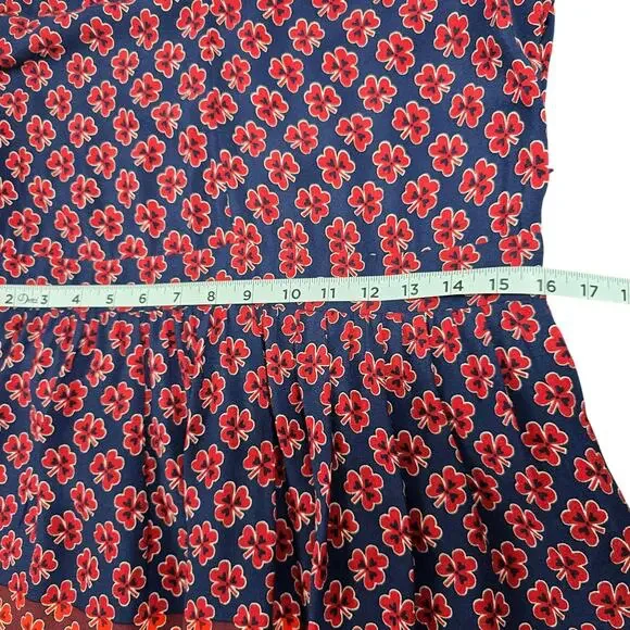 ⭐️Gap Navy Blue/Red Shamrock Clover Tied Neck Long Sleeve Dress Sz 12 - Picture 7 of 10